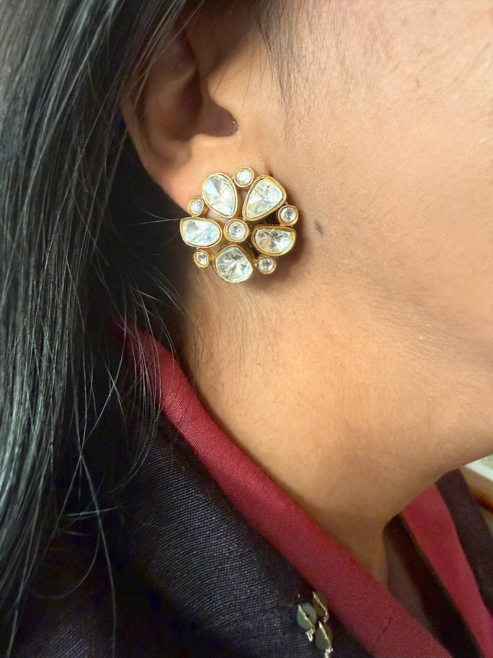 Wedding Kundan CZ Earrings | SHIVKA | Gold-Plated Lightweight Elegance