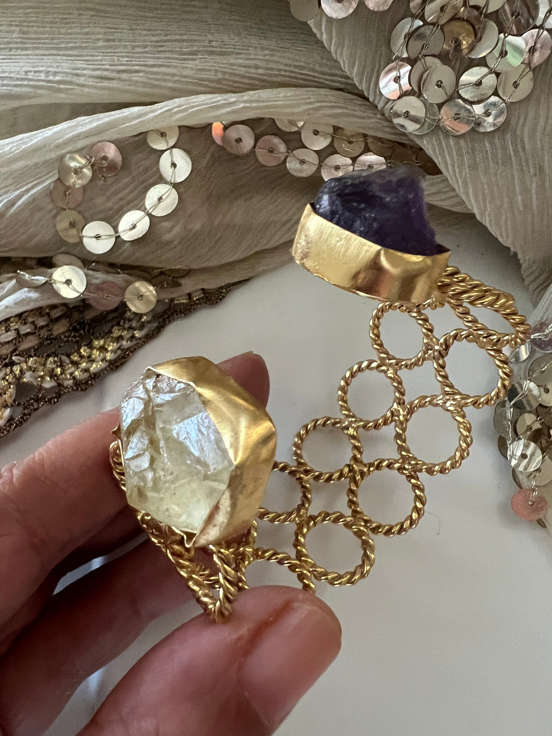 Beautiful Natural Raw Stone Open Cuff