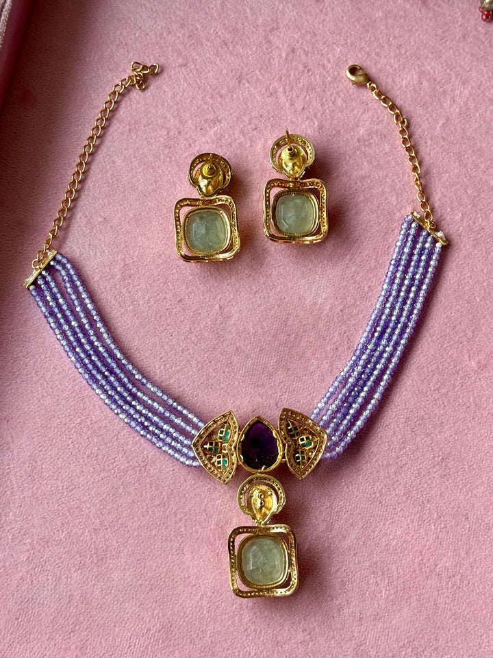 Lilac Shimmer Multigemstone Choker Necklace Set