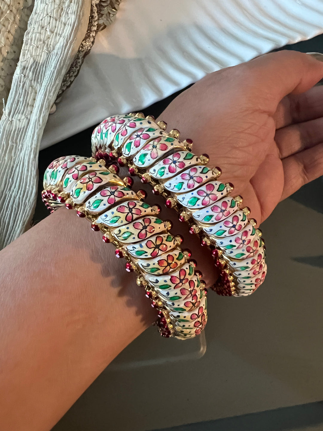 Exquisite Pair of Pure 925 Silver Enamelled Gold Polish Sutlodes - Wedding & Festive Delight