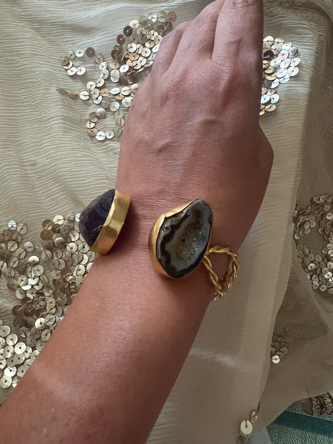 Beautiful Natural Raw Stone Open Cuff