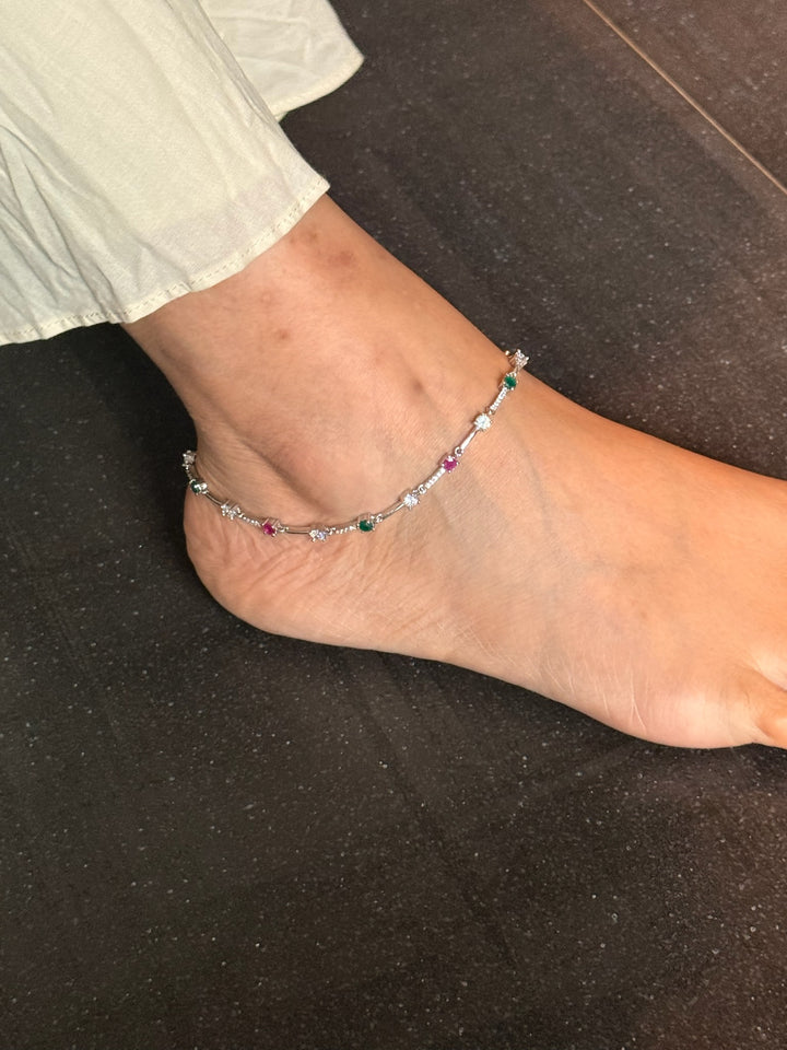 Pure 925 Silver Marcasite Anklets- Set of 2