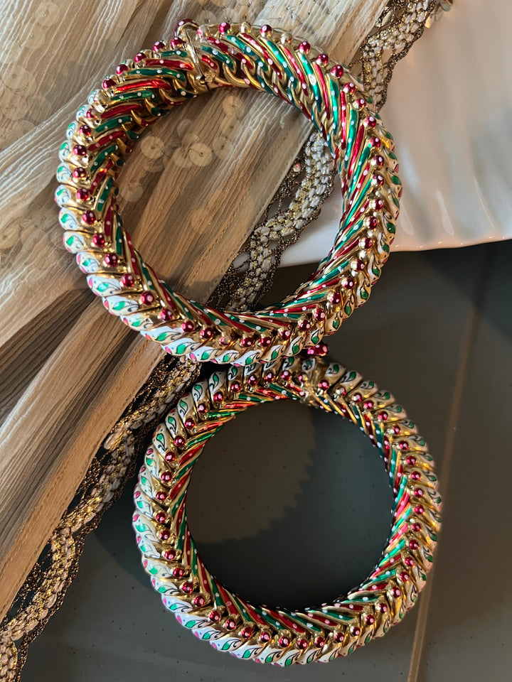 Exquisite Pair of Pure 925 Silver Enamelled Gold Polish Sutlodes - Wedding & Festive Delight