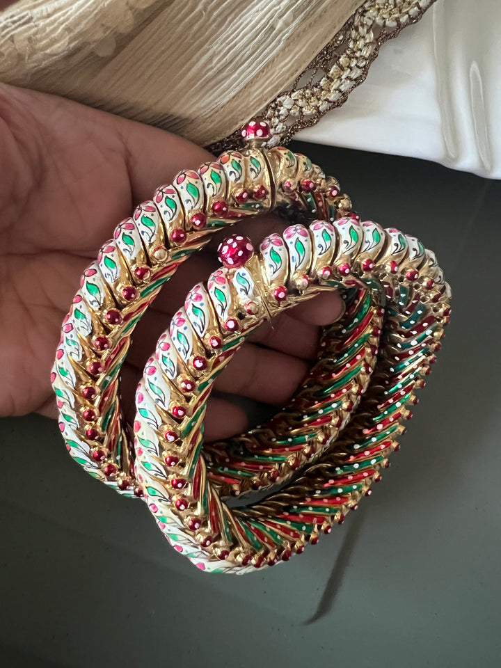 Exquisite Pair of Pure 925 Silver Enamelled Gold Polish Sutlodes - Wedding & Festive Delight