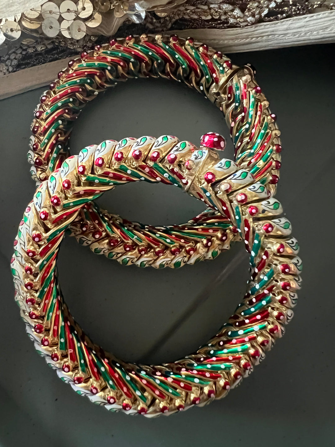 Exquisite Pair of Pure 925 Silver Enamelled Gold Polish Sutlodes - Wedding & Festive Delight