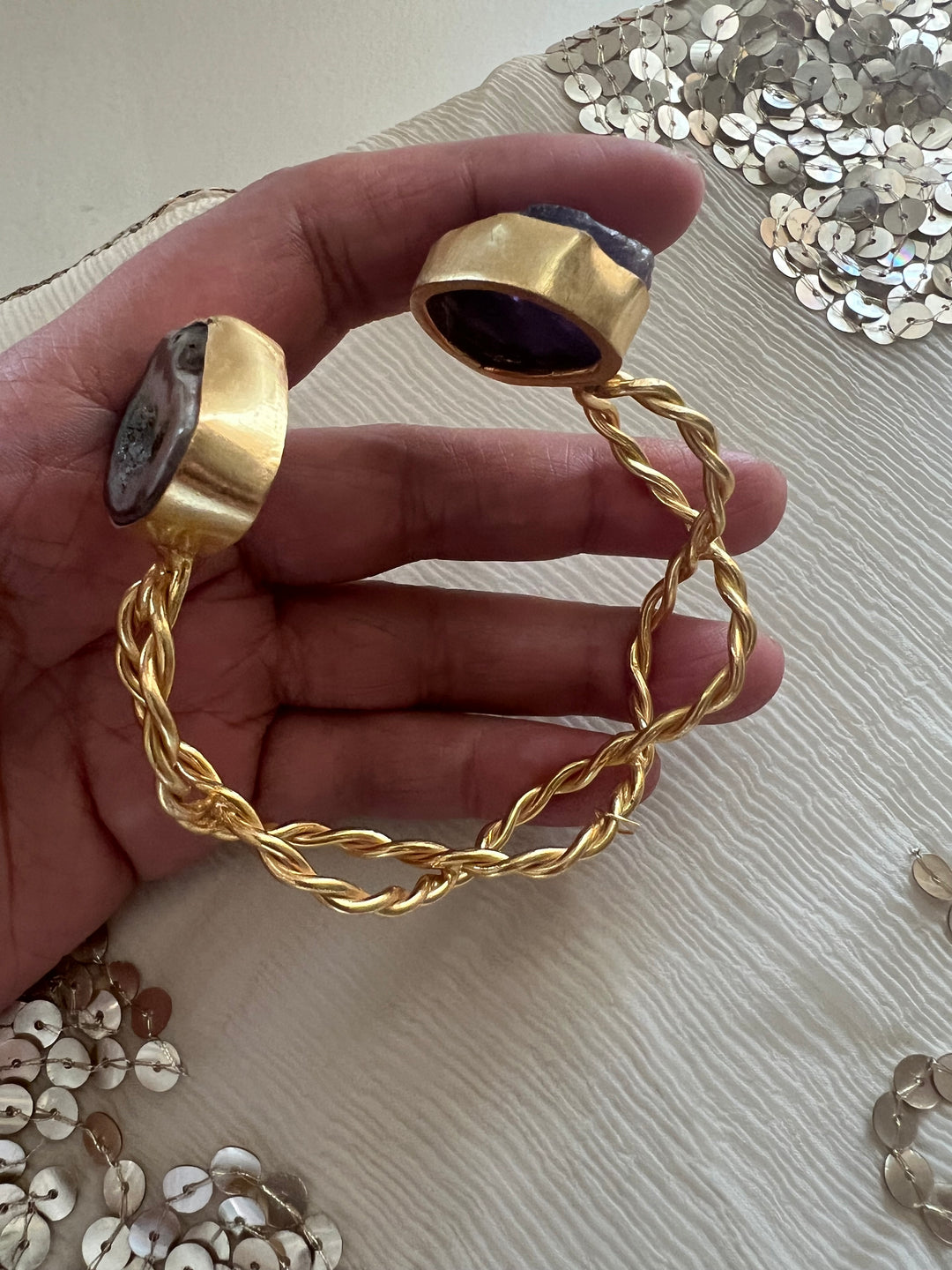 Beautiful Natural Raw Stone Open Cuff