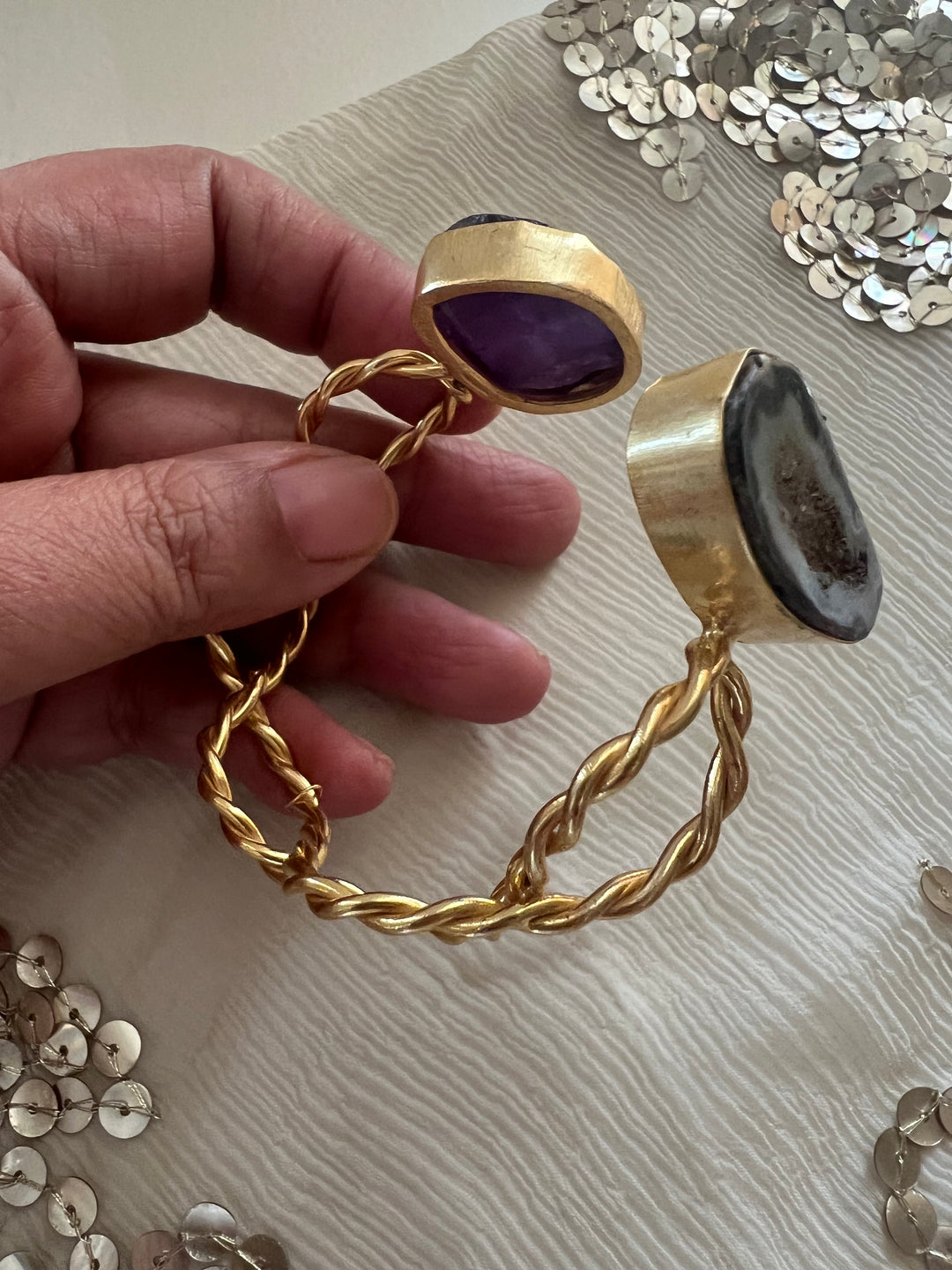 Beautiful Natural Raw Stone Open Cuff