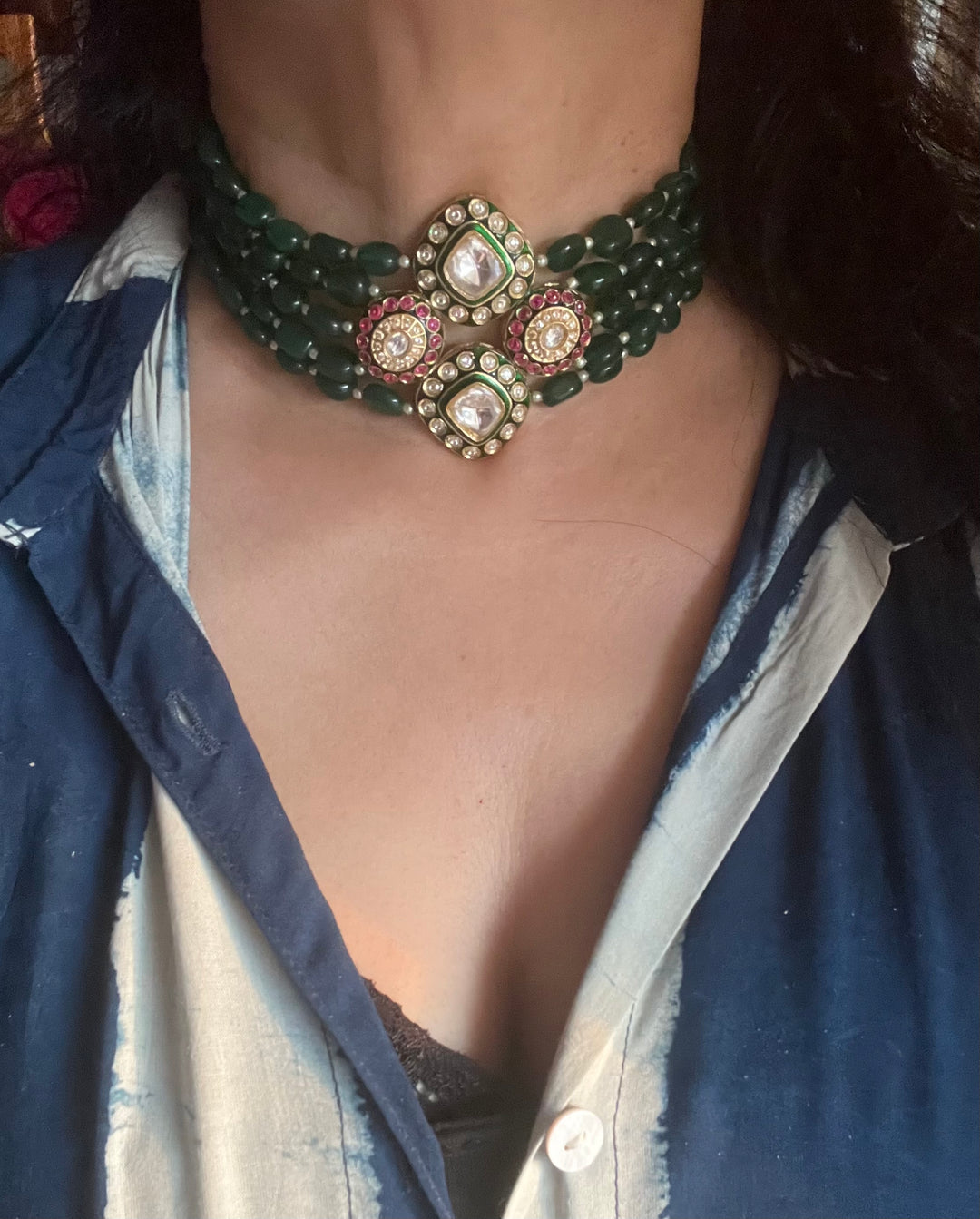 SHIVKA Premium Kundan Designer Necklace Set | Brass, Beads & Kundan Work | Adjustable Dori | Wedding Bridal Jewelry