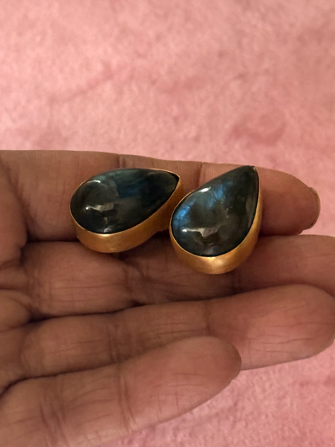 SHIVKA Labradorite Gold Studs | Natural Stone Earrings | Evening Glam