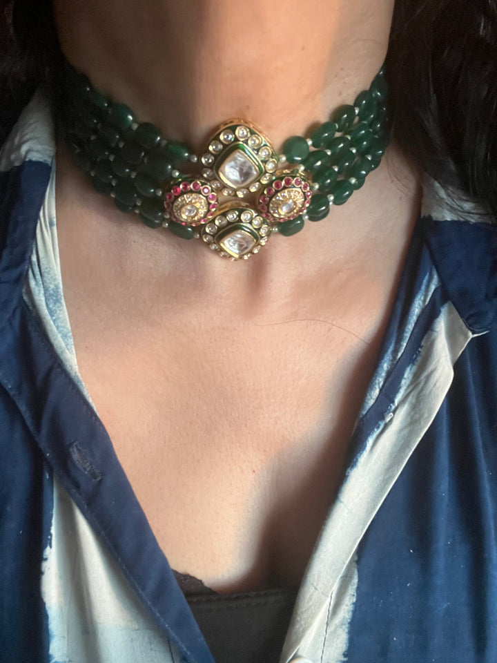 SHIVKA Premium Kundan Designer Necklace Set | Brass, Beads & Kundan Work | Adjustable Dori | Wedding Bridal Jewelry