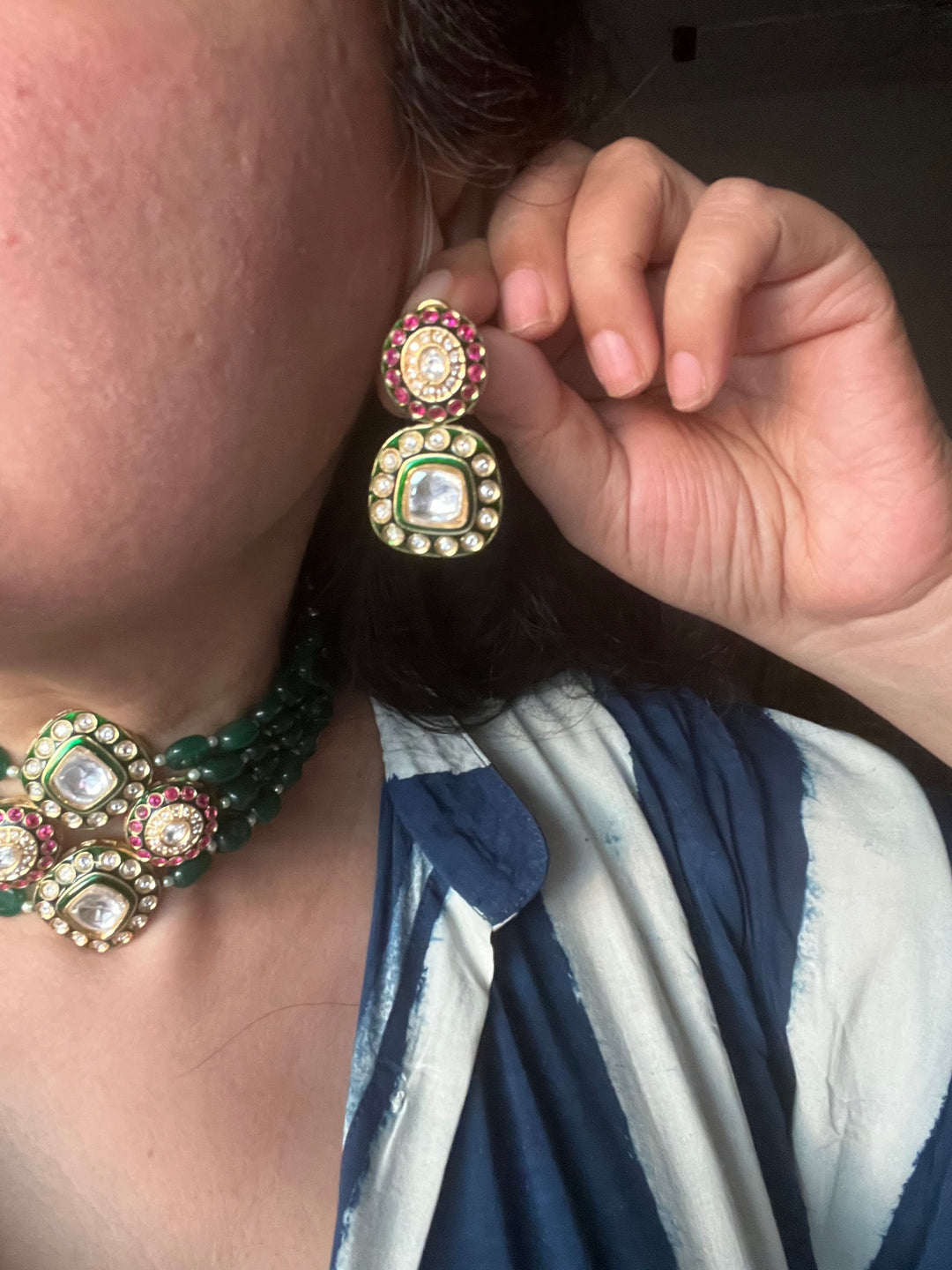 SHIVKA Premium Kundan Designer Necklace Set | Brass, Beads & Kundan Work | Adjustable Dori | Wedding Bridal Jewelry