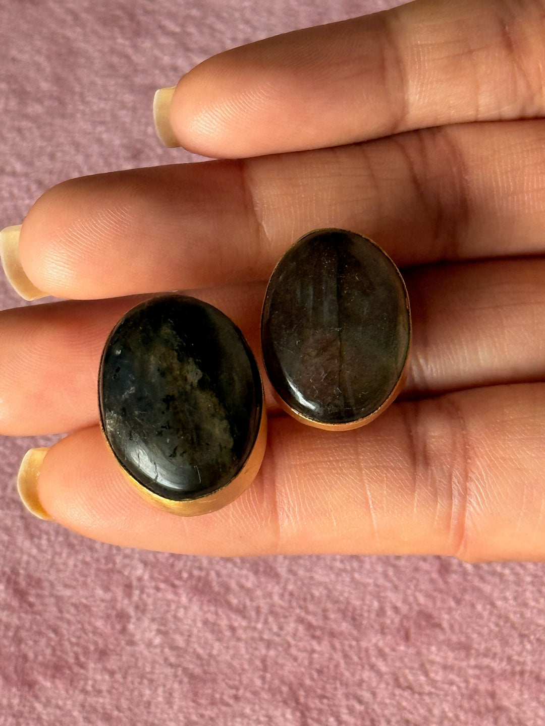 SHIVKA Labradorite Gold Studs | Natural Stone Earrings | Evening Glam