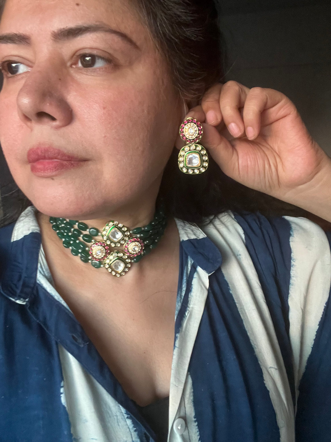 SHIVKA Premium Kundan Designer Necklace Set | Brass, Beads & Kundan Work | Adjustable Dori | Wedding Bridal Jewelry