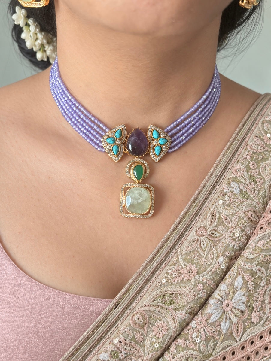 Lilac Shimmer Multigemstone Choker Necklace Set