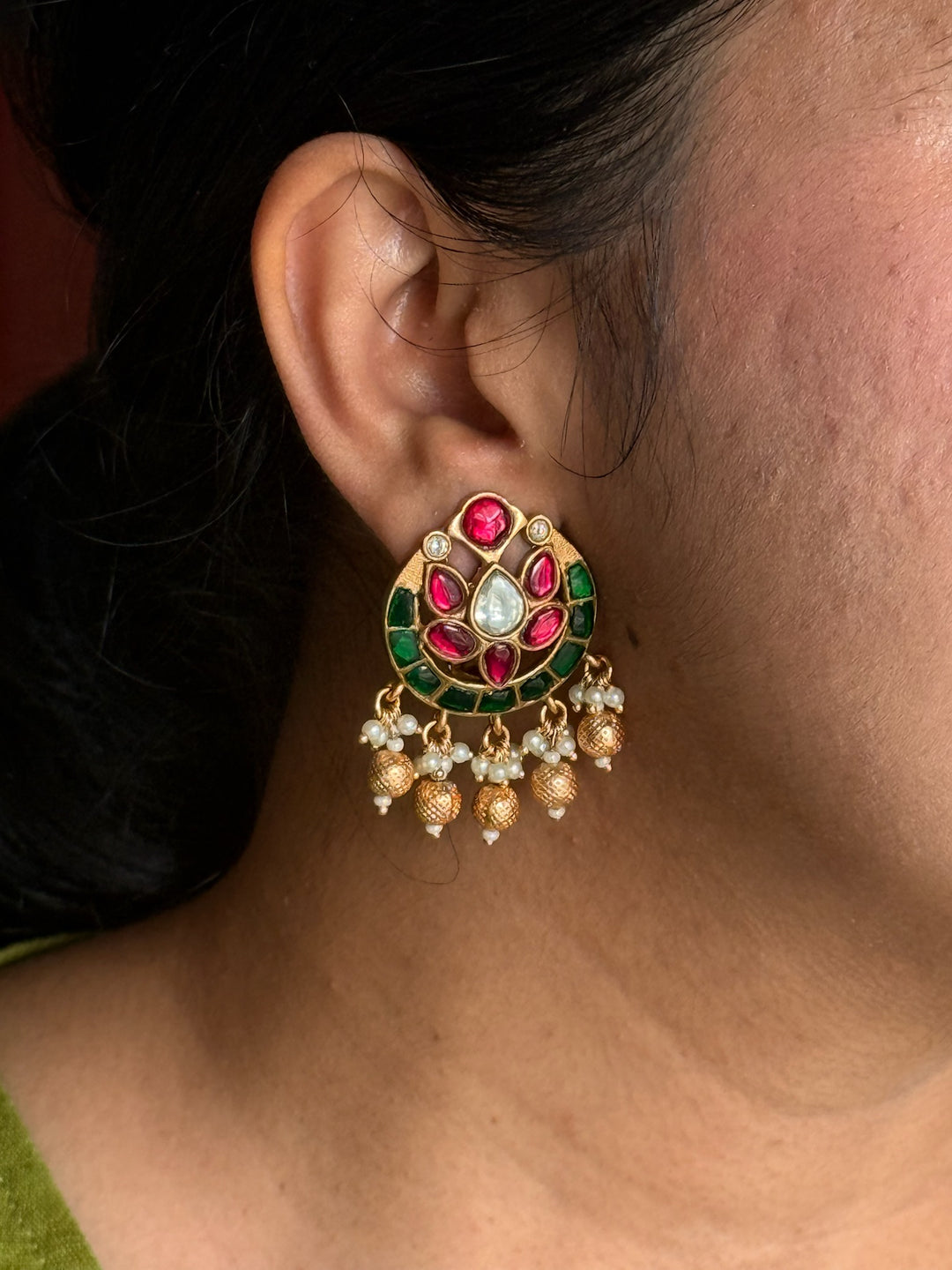 SHIVKA Jadau Pearl Kundan Earrings | Bridal Statement Jewelry