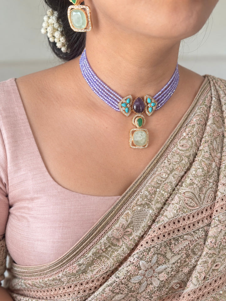 Lilac Shimmer Multigemstone Choker Necklace Set