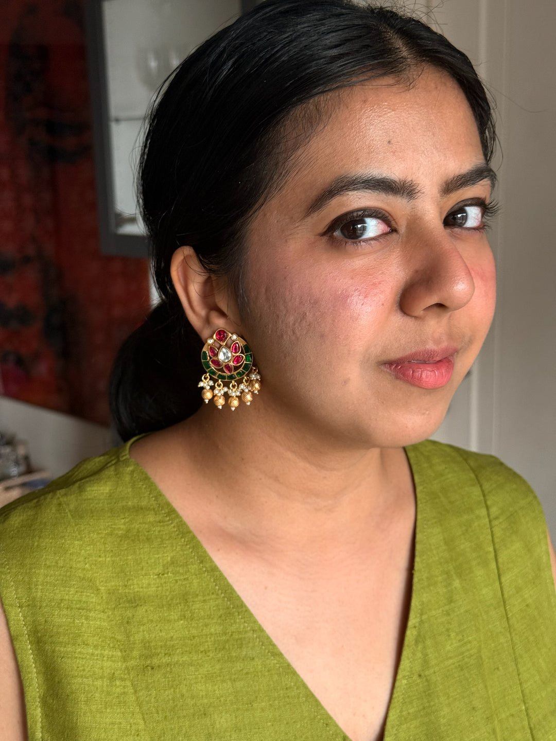 SHIVKA Jadau Pearl Kundan Earrings | Bridal Statement Jewelry