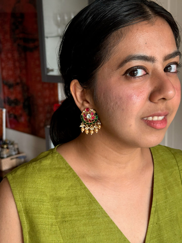 SHIVKA Jadau Pearl Kundan Earrings | Bridal Statement Jewelry