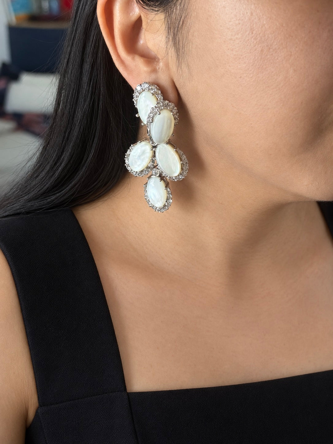 Mother of Pearl Diamond-Look Drop Earrings