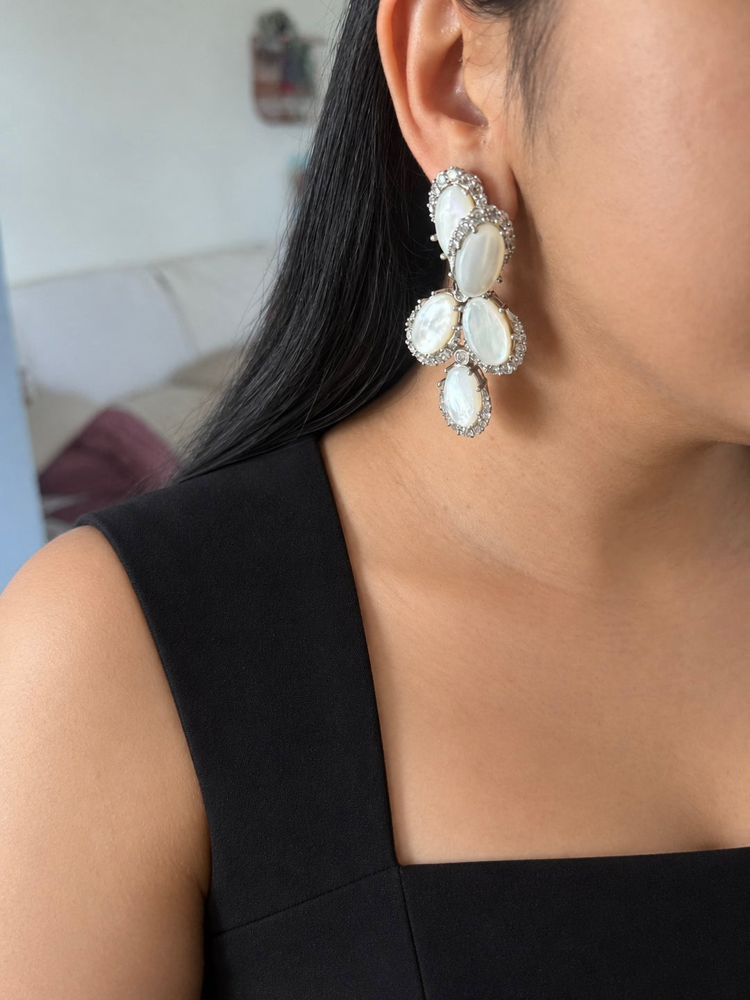 Mother of Pearl Diamond-Look Drop Earrings
