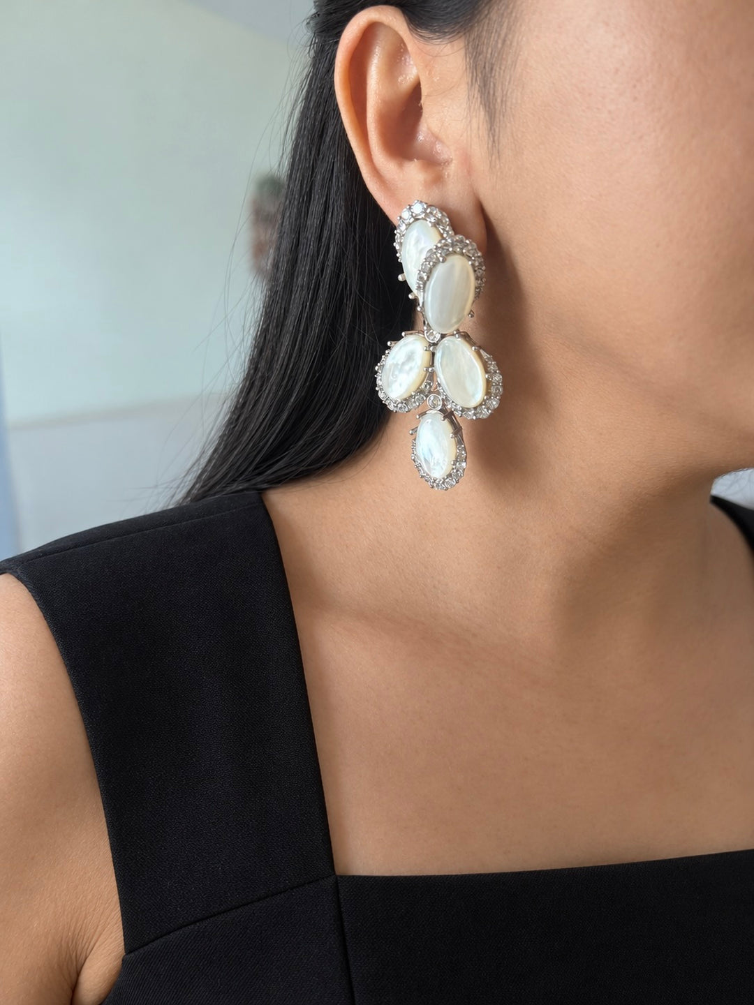 Mother of Pearl Diamond-Look Drop Earrings