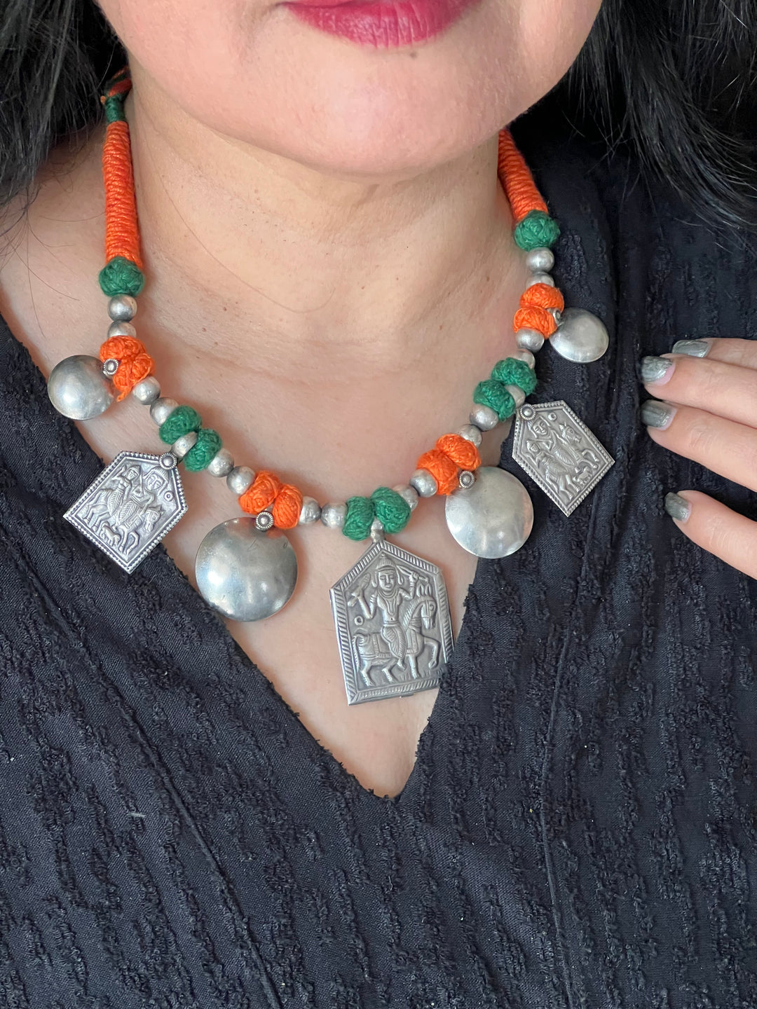 Tribal Pendant Thread Necklace