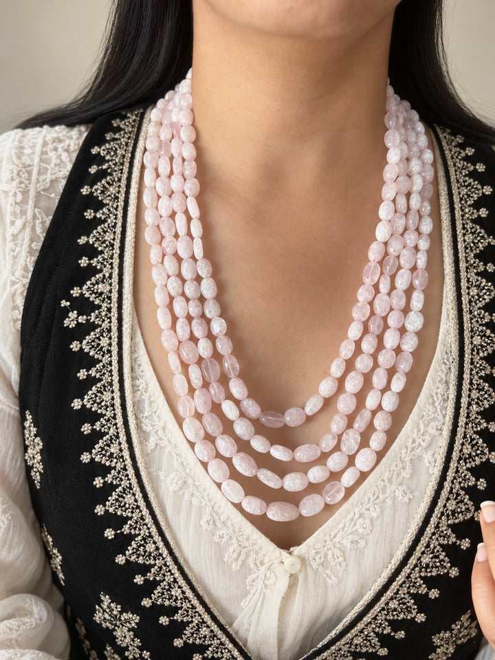 Rose Quartz Multistrand Beaded Necklace