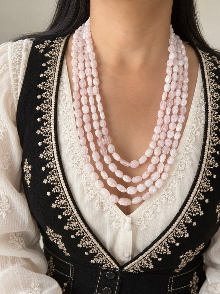 Rose Quartz Multistrand Beaded Necklace