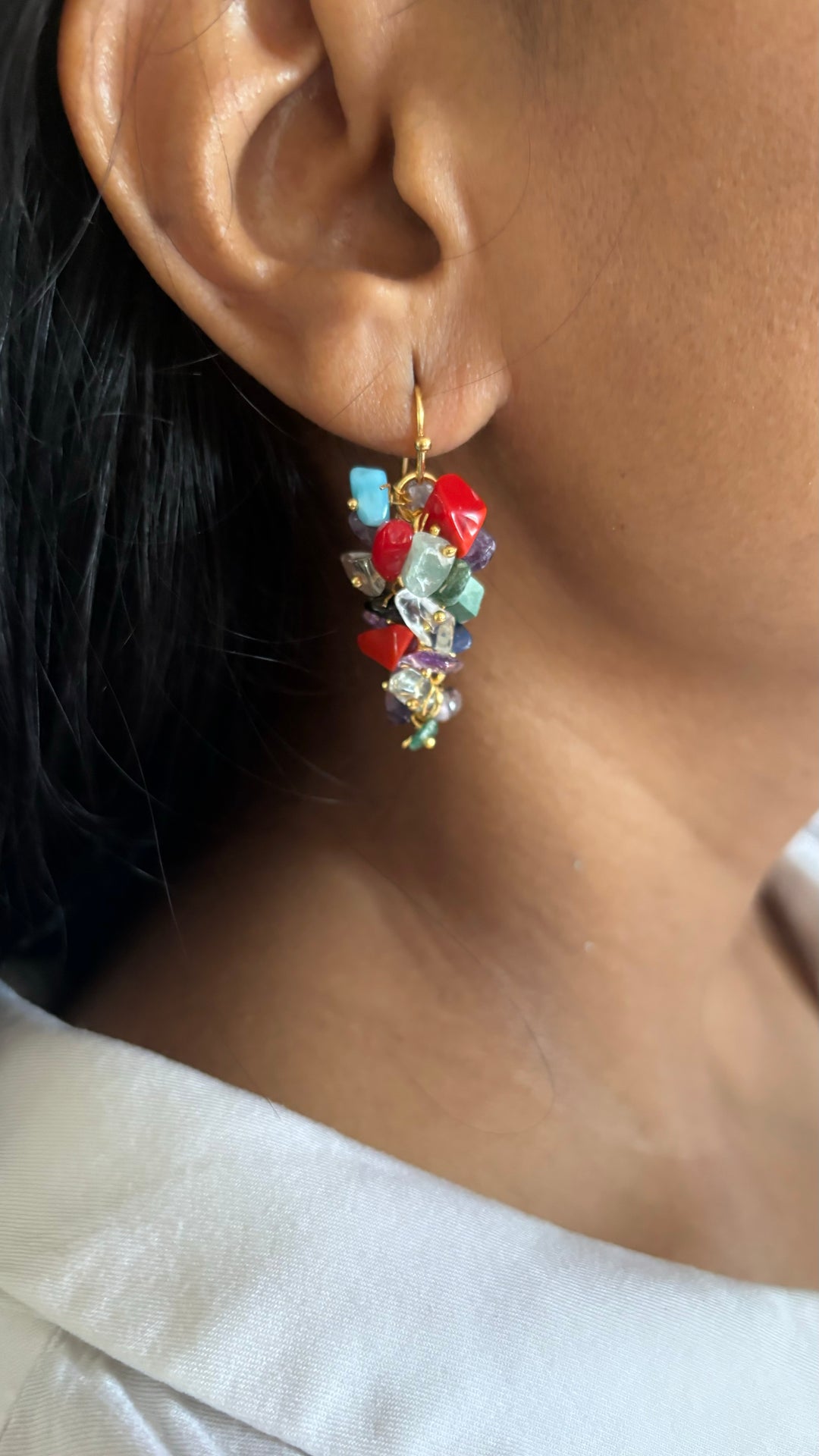 Statement Multicolor Natural Stones Earrings