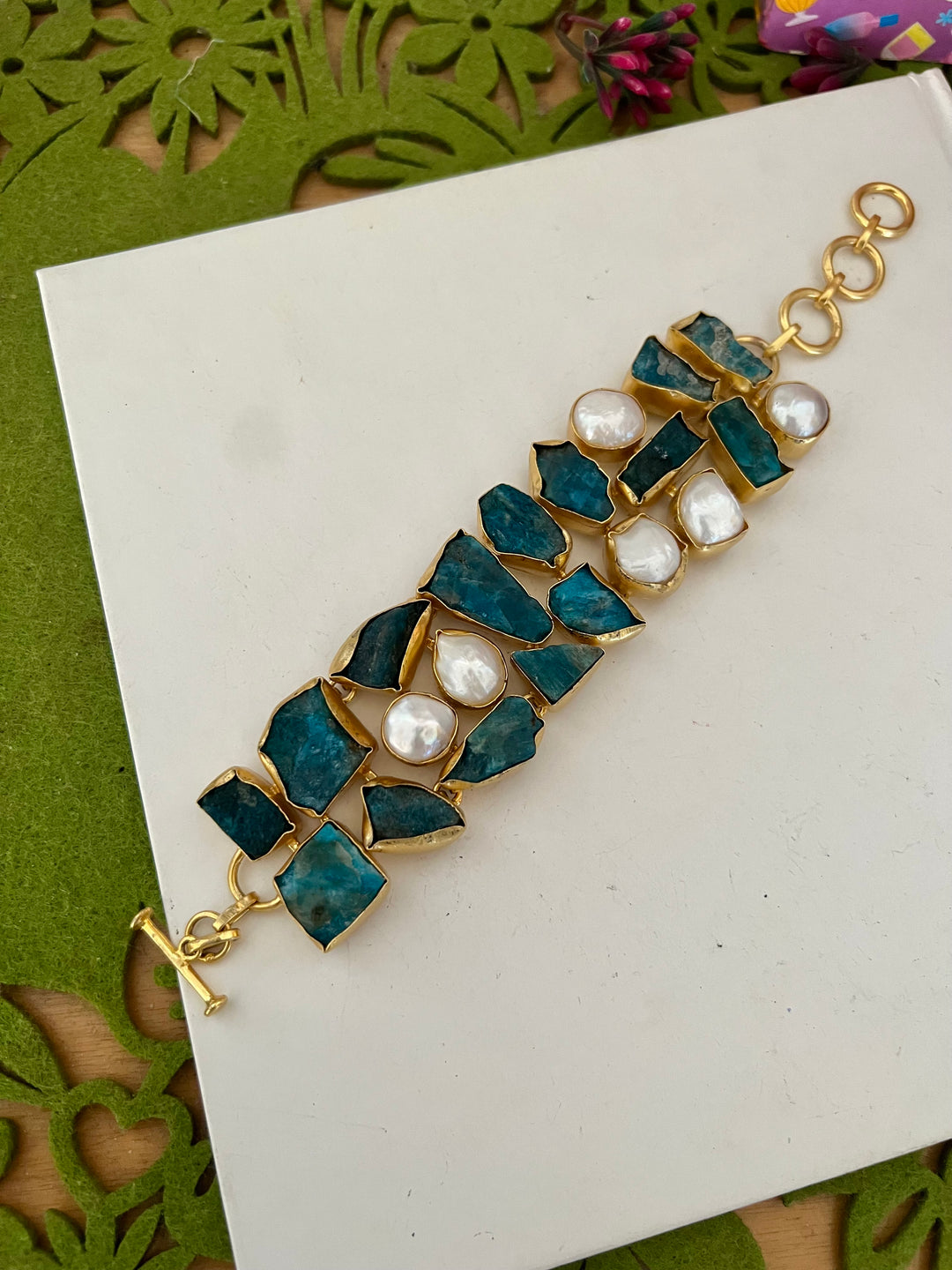 Statement Natural Gemstones and Pearls Bracelet