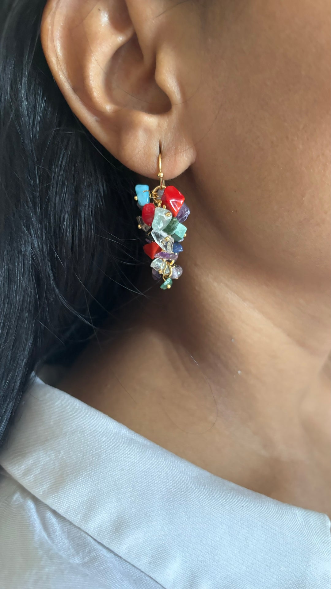 Statement Multicolor Natural Stones Earrings