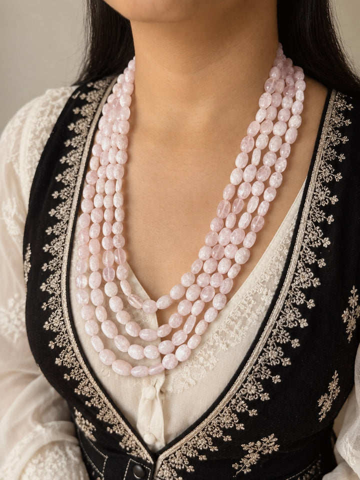 Rose Quartz Multistrand Beaded Necklace