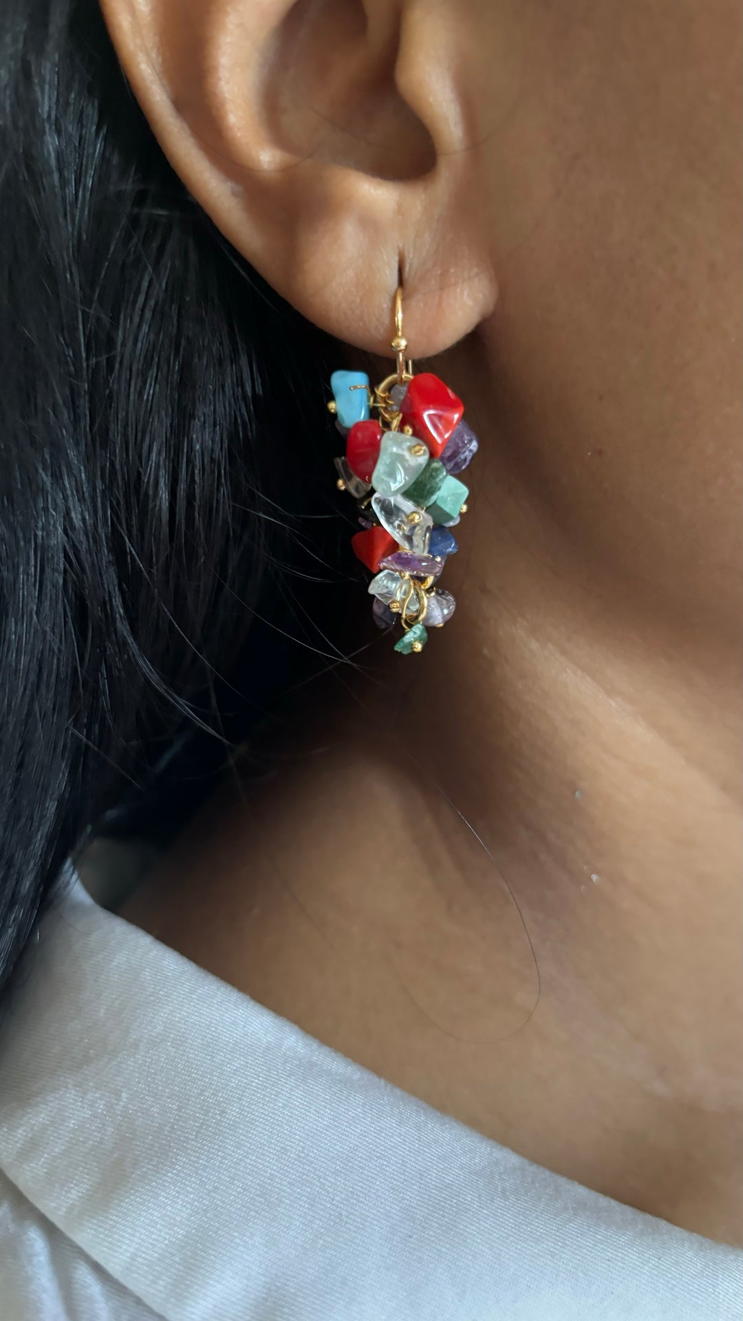 Statement Multicolor Natural Stones Earrings