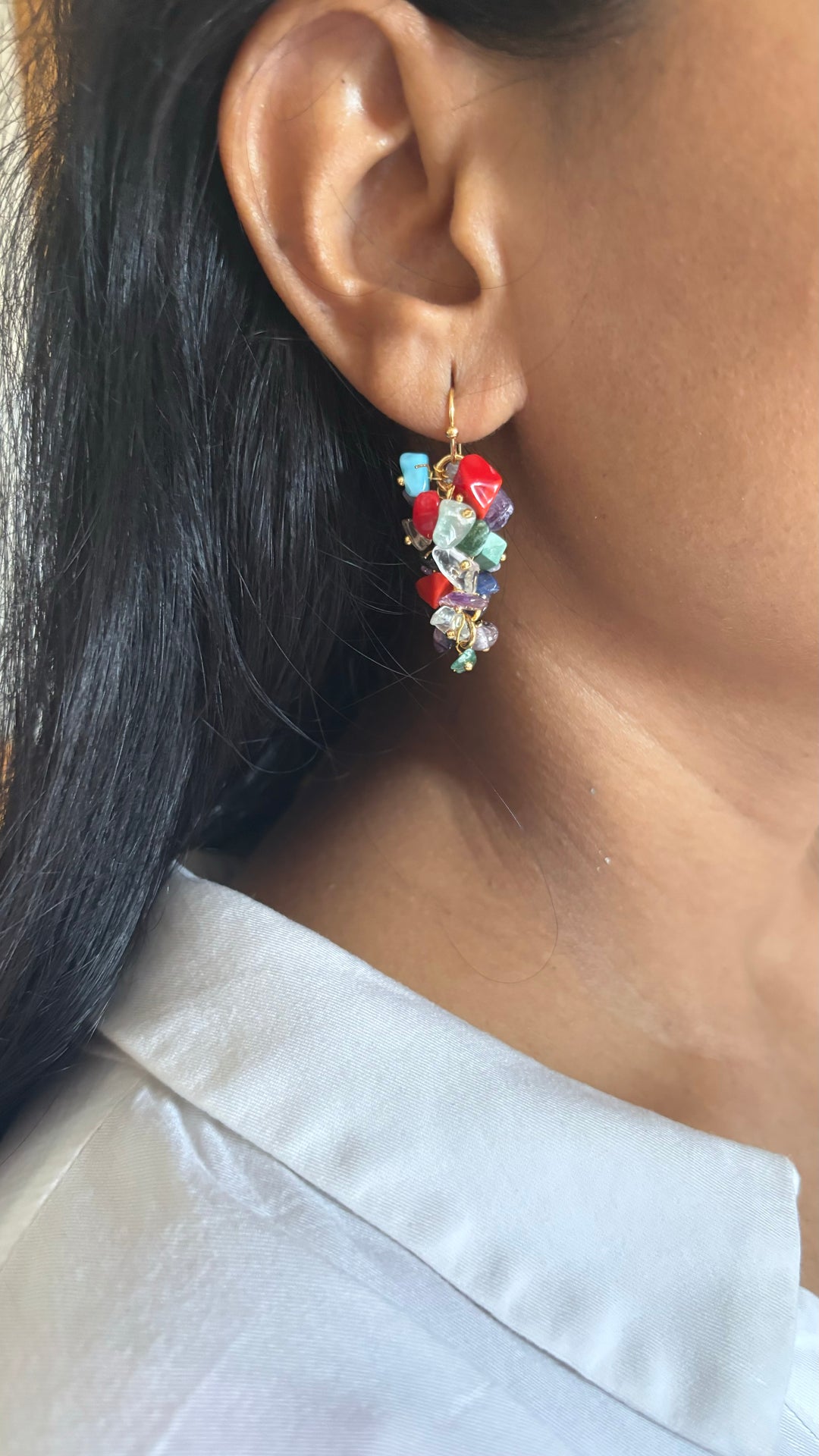 Statement Multicolor Natural Stones Earrings