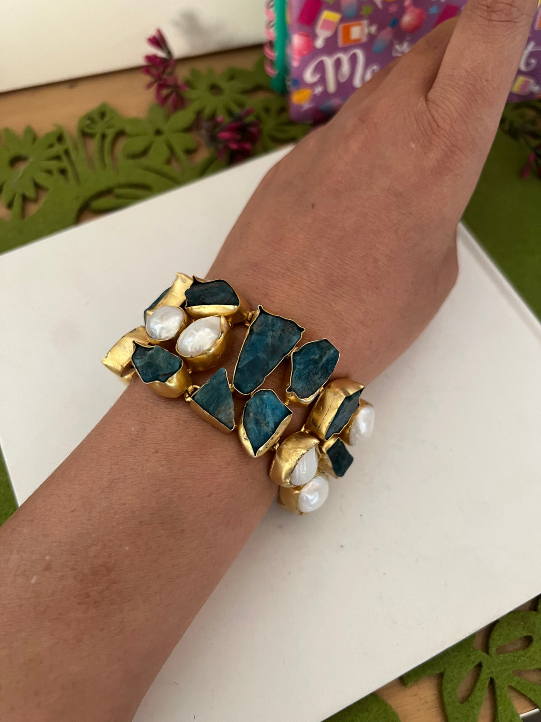 Statement Natural Gemstones and Pearls Bracelet