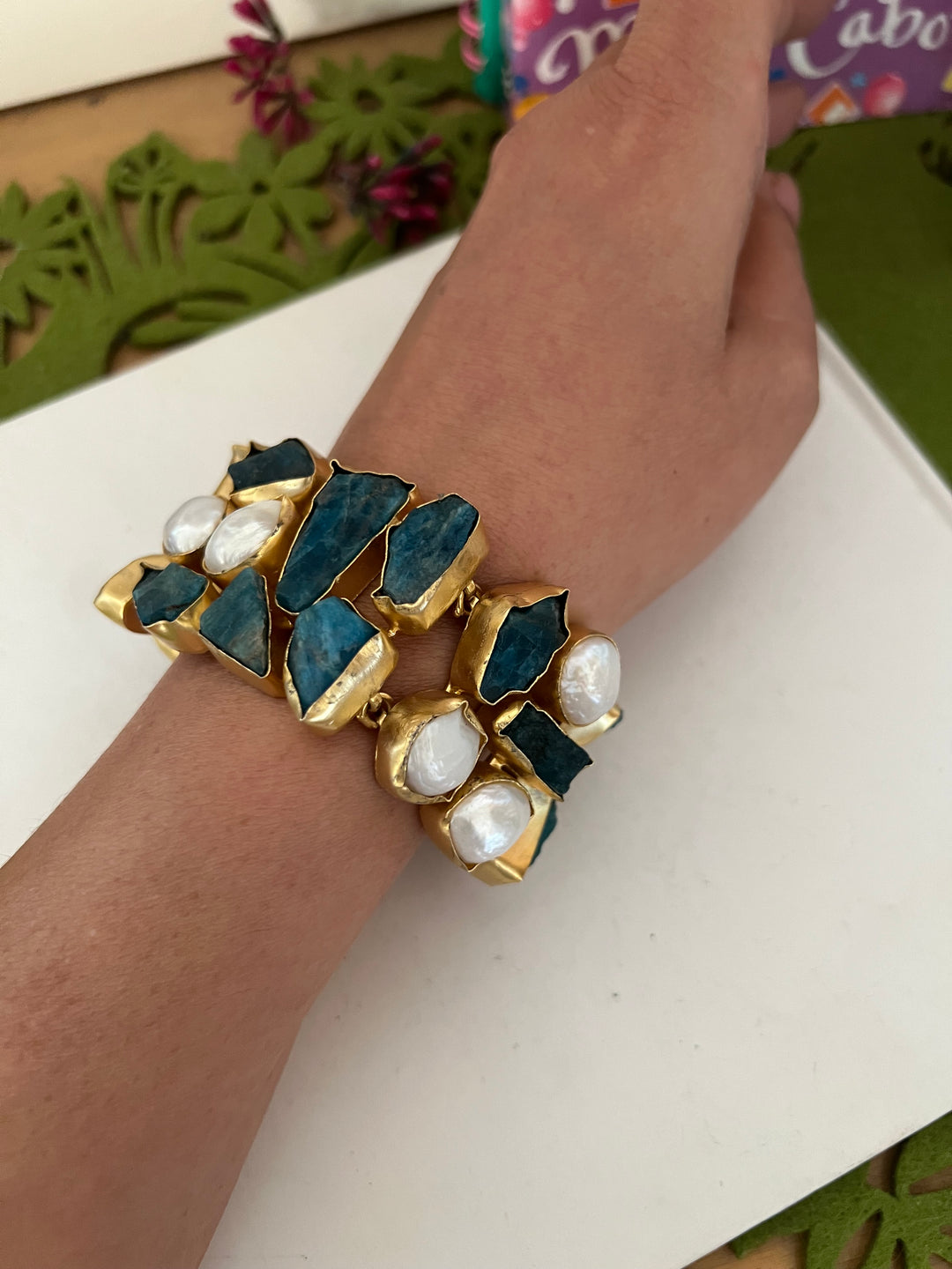 Statement Natural Gemstones and Pearls Bracelet