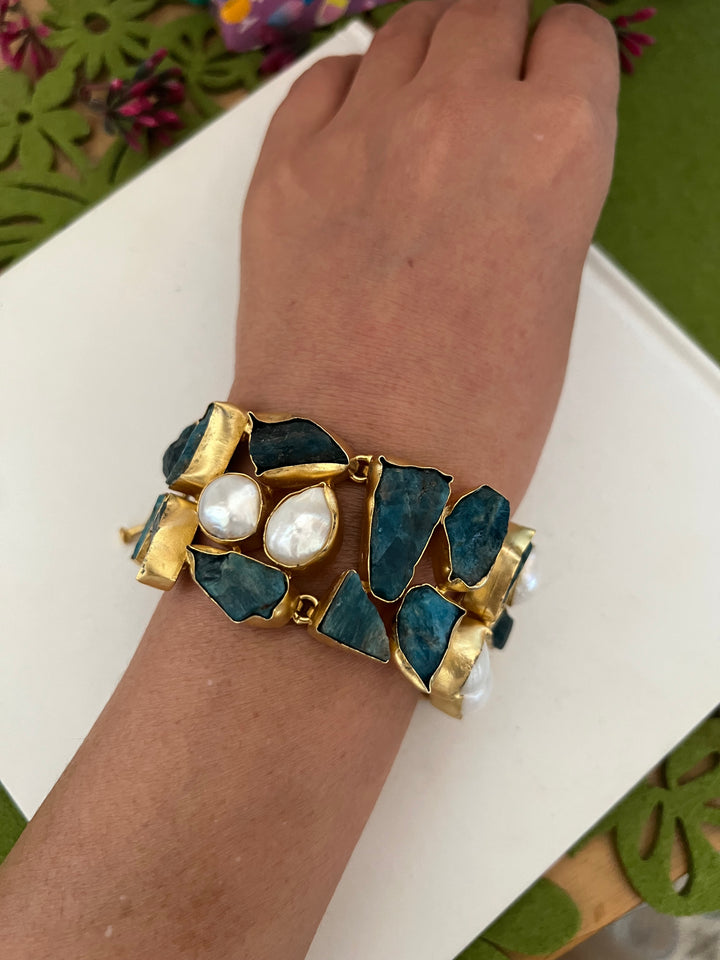 Statement Natural Gemstones and Pearls Bracelet