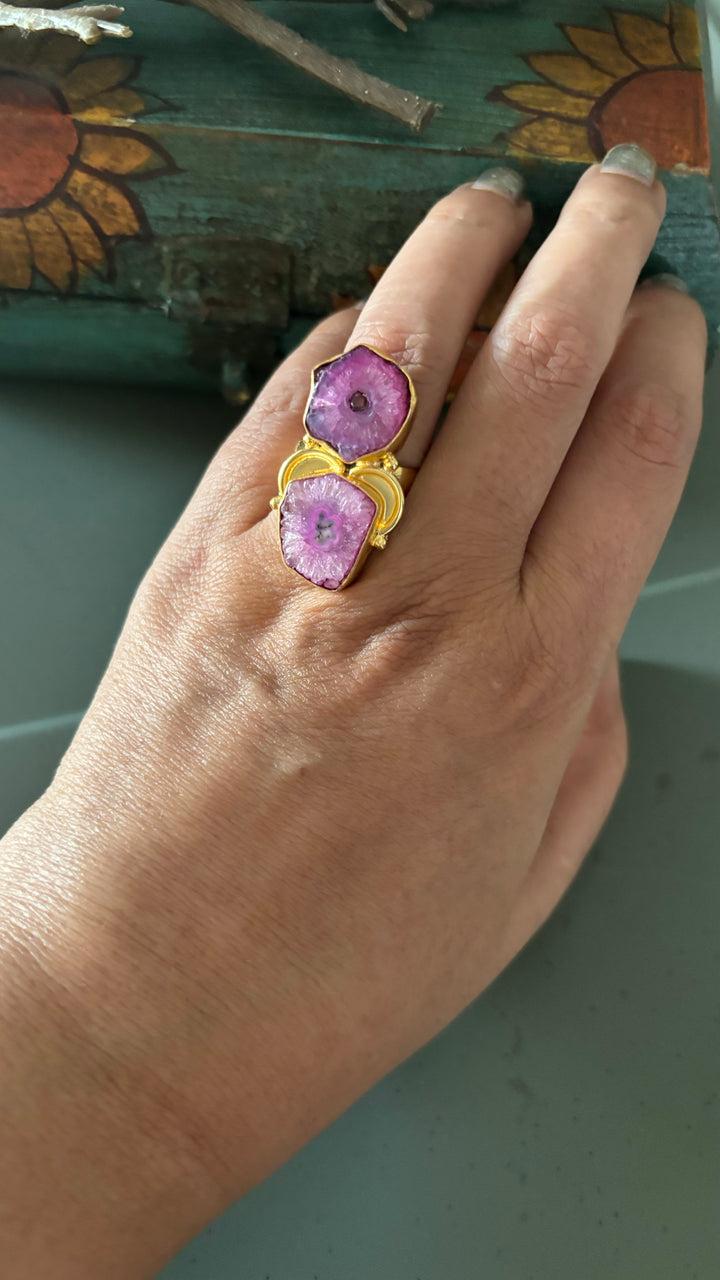 Pink Solar Quartz Ring - A Touch of Timeless Beauty