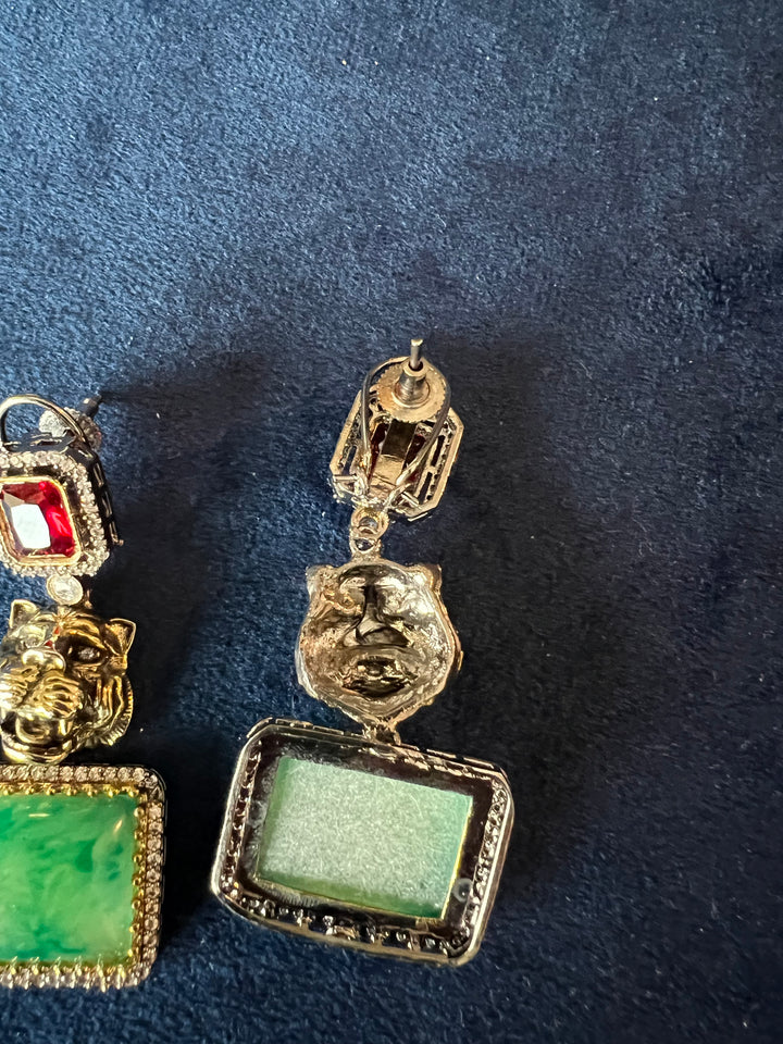 Exquisite Animal Figurine Stone Earrings - Premium Brass & CZ Stones