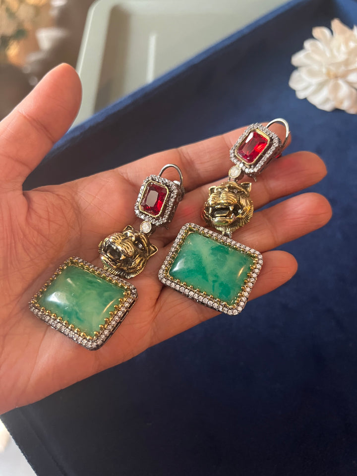 Exquisite Animal Figurine Stone Earrings - Premium Brass & CZ Stones