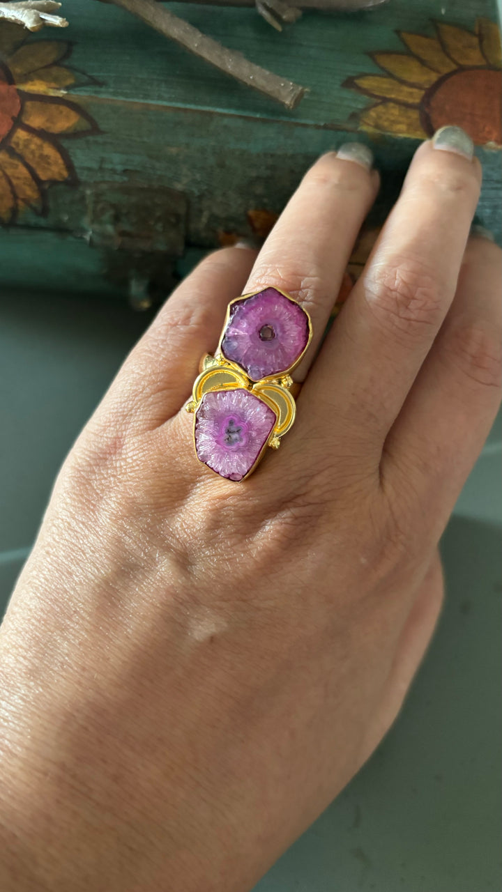 Pink Solar Quartz Ring - A Touch of Timeless Beauty