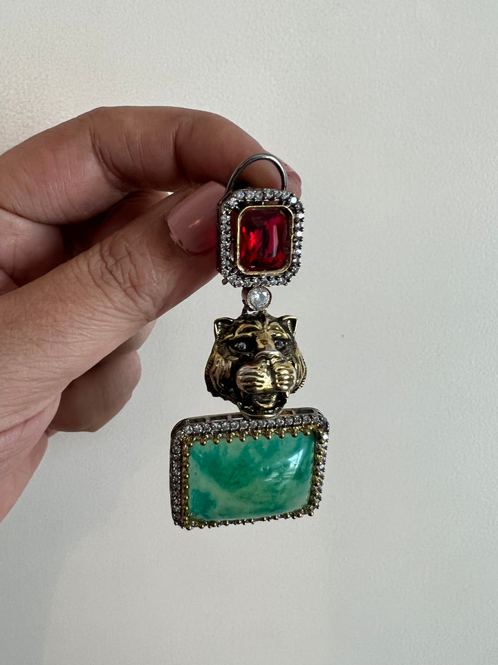 Exquisite Animal Figurine Stone Earrings - Premium Brass & CZ Stones