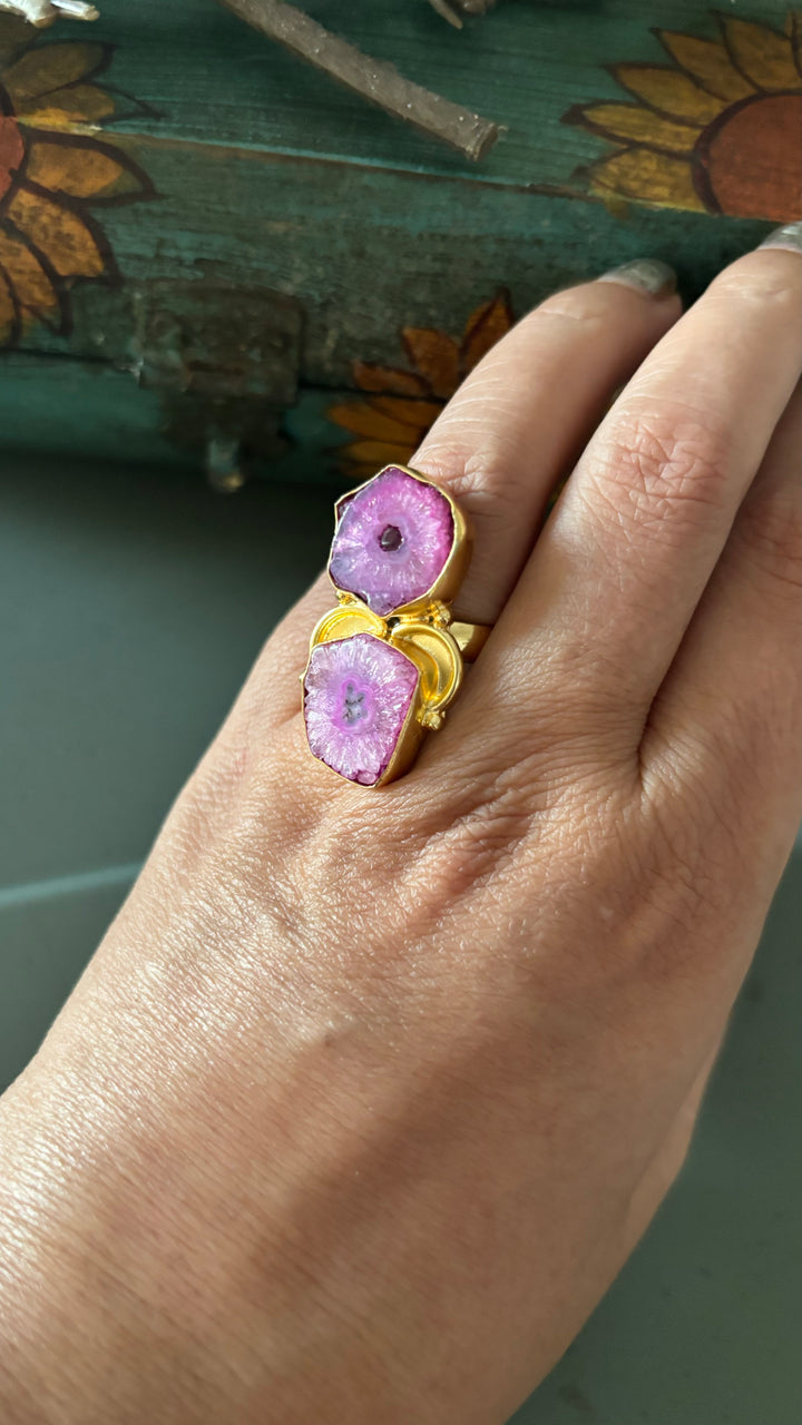 Pink Solar Quartz Ring - A Touch of Timeless Beauty