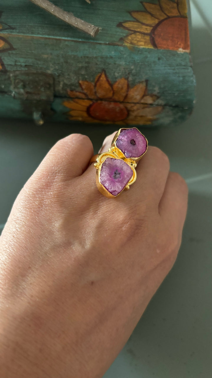 Pink Solar Quartz Ring - A Touch of Timeless Beauty
