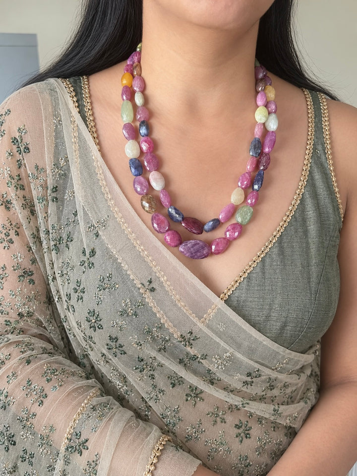 Multicolour Sapphire and Ruby Layered Gemstone Necklace