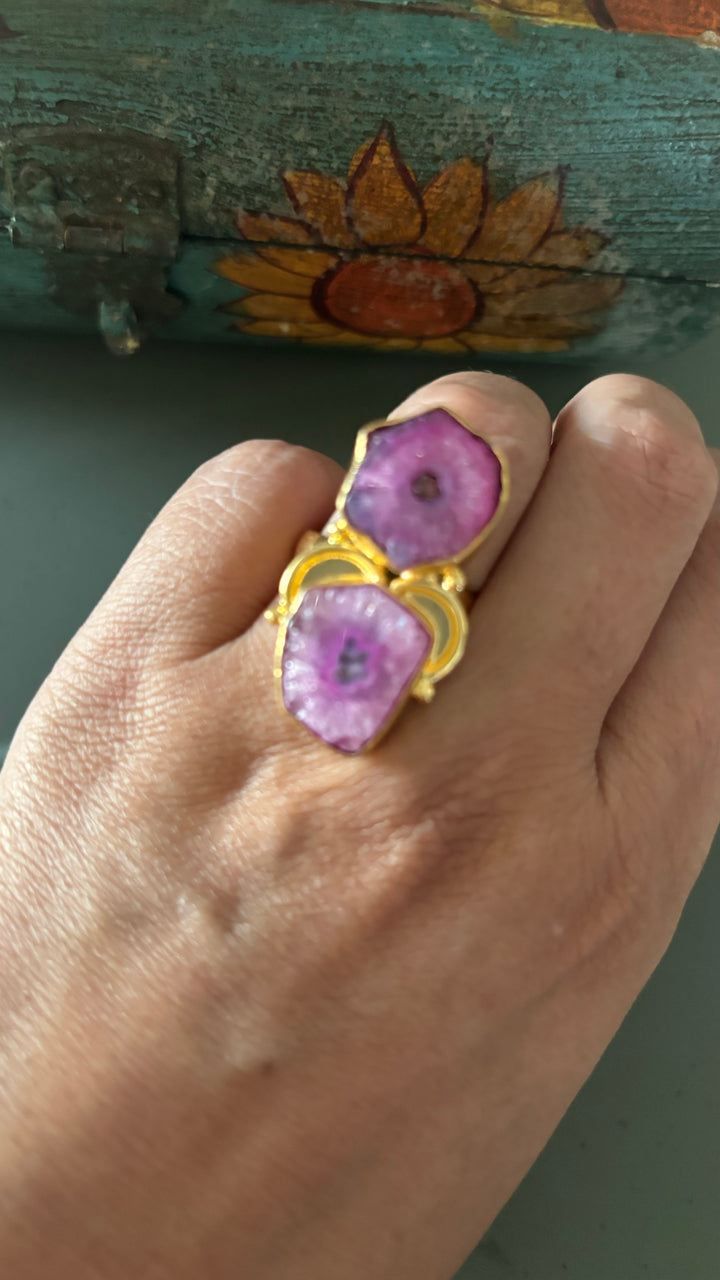 Pink Solar Quartz Ring - A Touch of Timeless Beauty