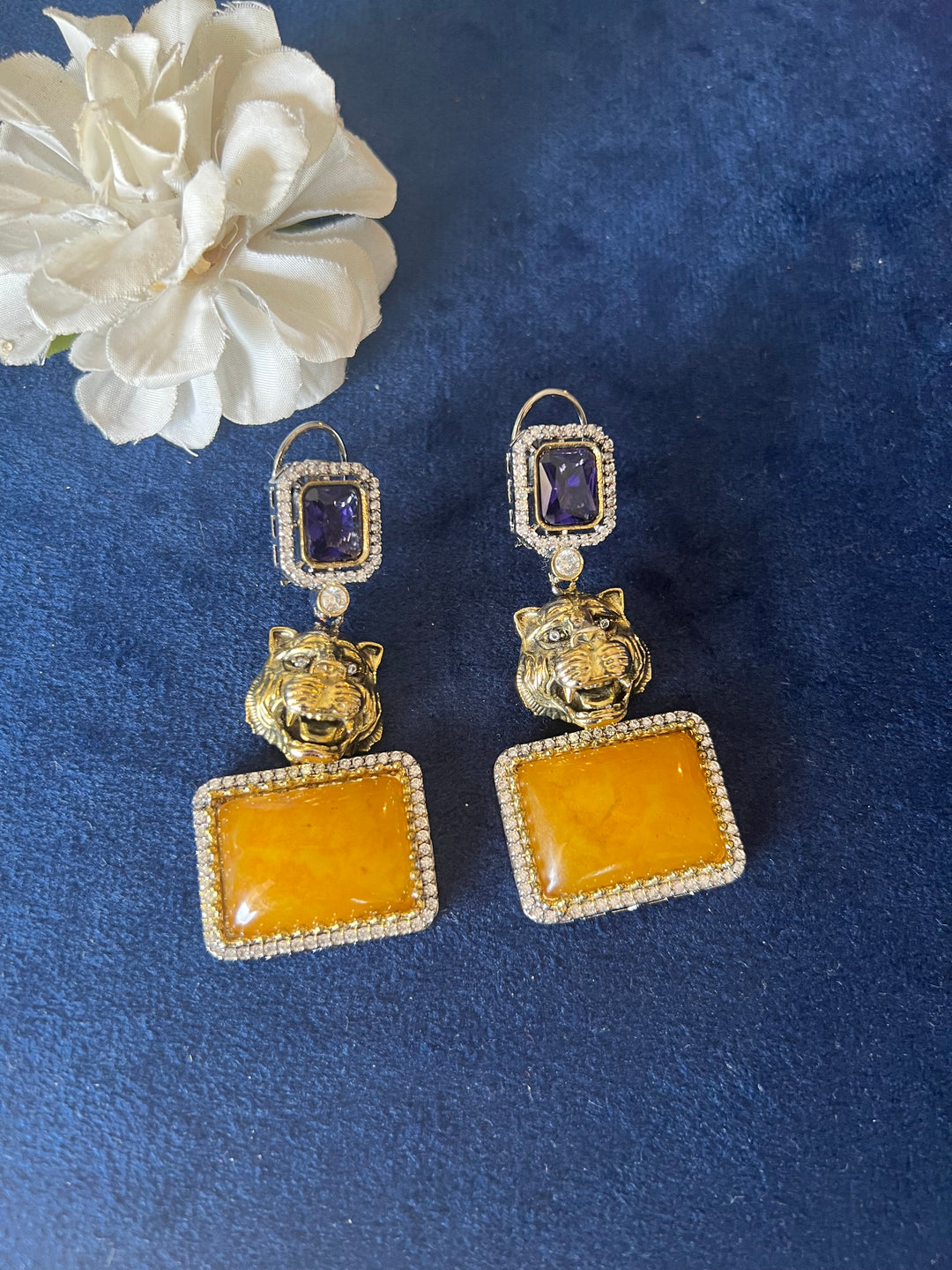 Exquisite Animal Figurine Stone Earrings - Premium Brass & CZ Stones