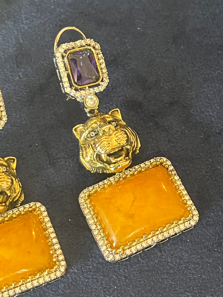 Exquisite Animal Figurine Stone Earrings - Premium Brass & CZ Stones