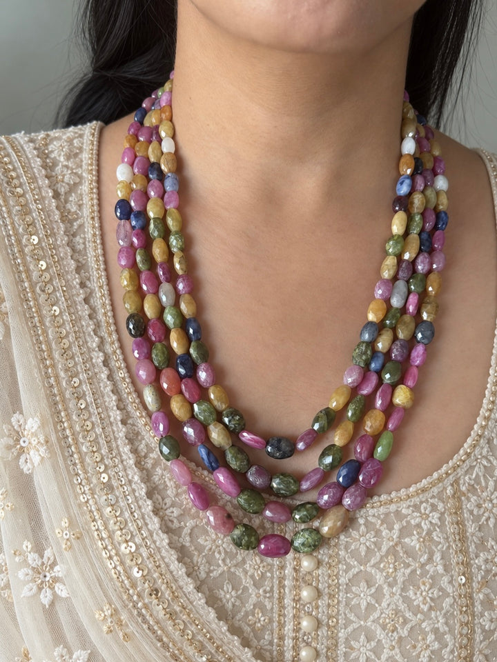 Multicolour Sapphire and Ruby Layered Gemstone Necklace