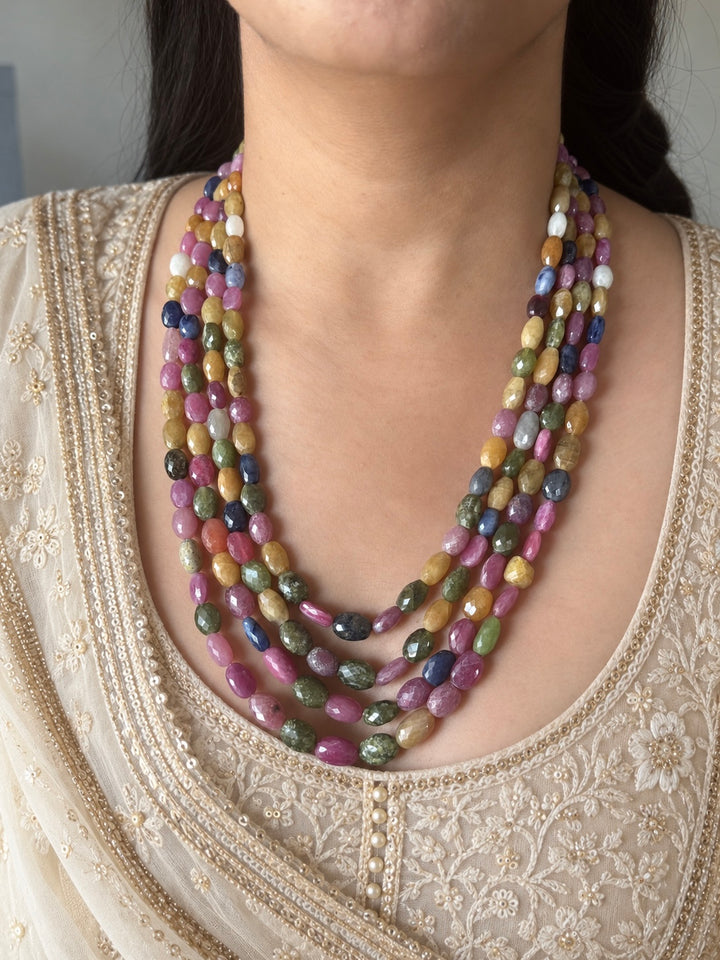 Multicolour Sapphire and Ruby Layered Gemstone Necklace